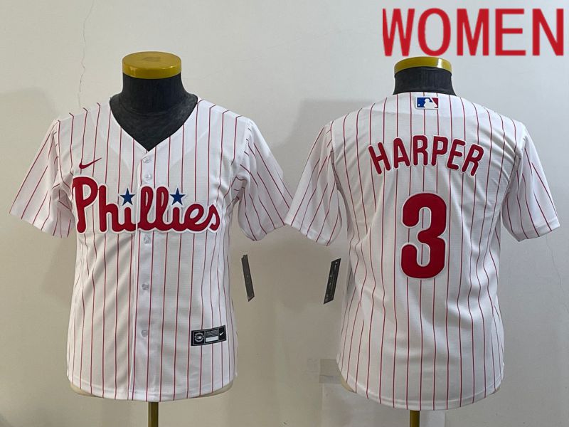 Women Philadelphia Phillies #3 Harper White Stripe Game Nike 2022 MLB Jersey